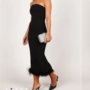 Petal & Pup - Clara Feather Trim Midi Dress - Black - Small - Like New!